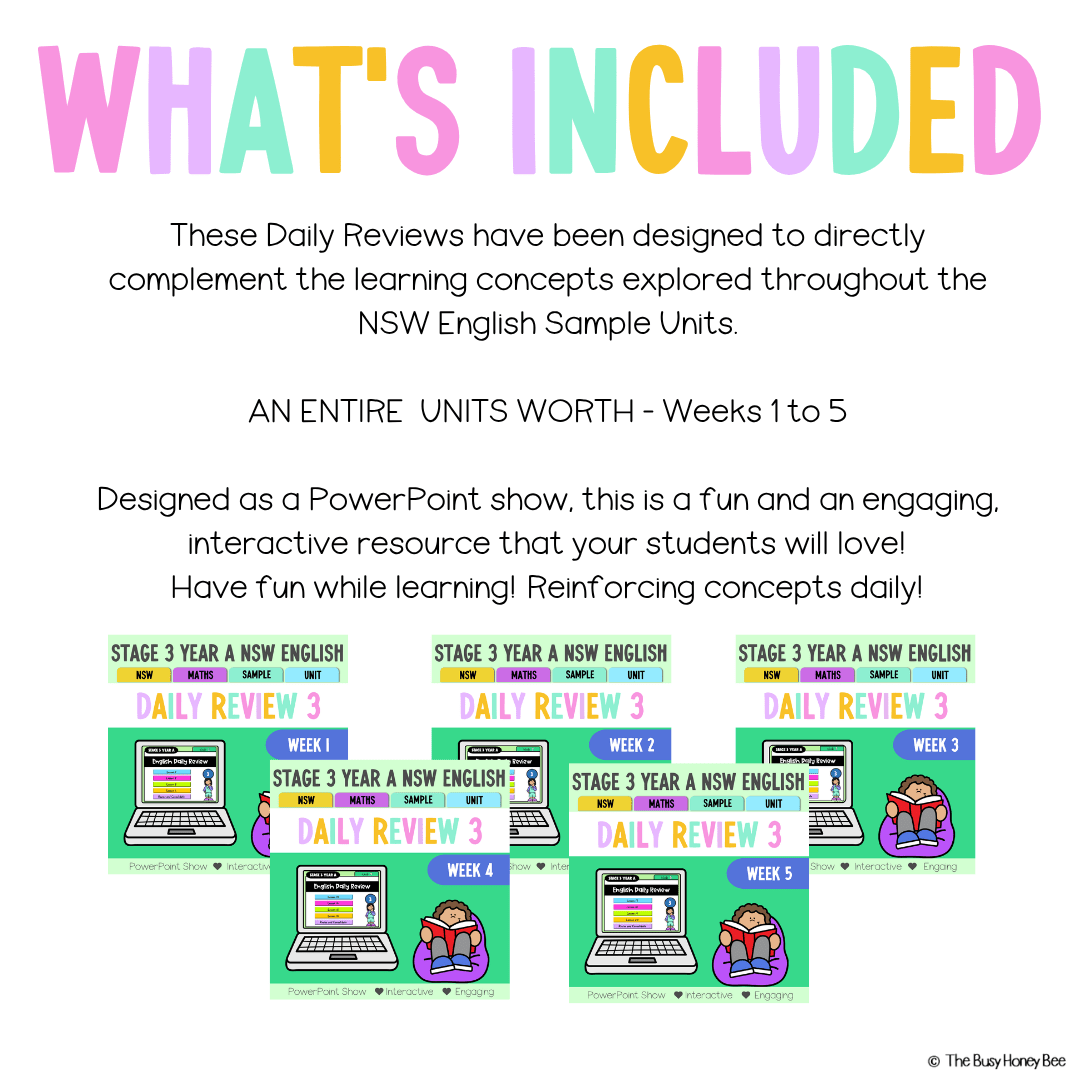 Stage 3 Year A Australian | NSW English Daily Review | Warm-Up Unit 3 Bundle - Warm Up | Revision