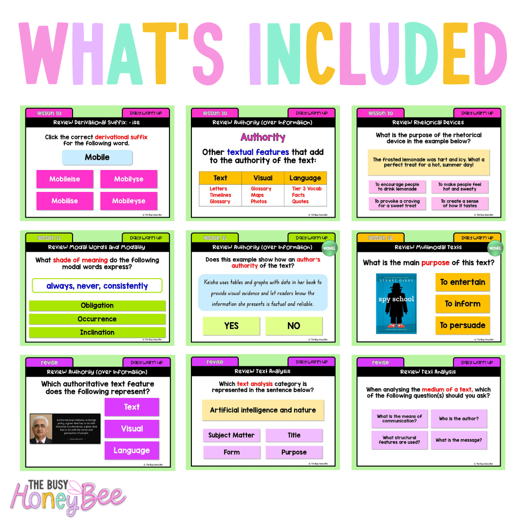 Stage 3 Year A Australian | NSW English Daily Review | Warm-Up Unit 3 Bundle - Warm Up | Revision
