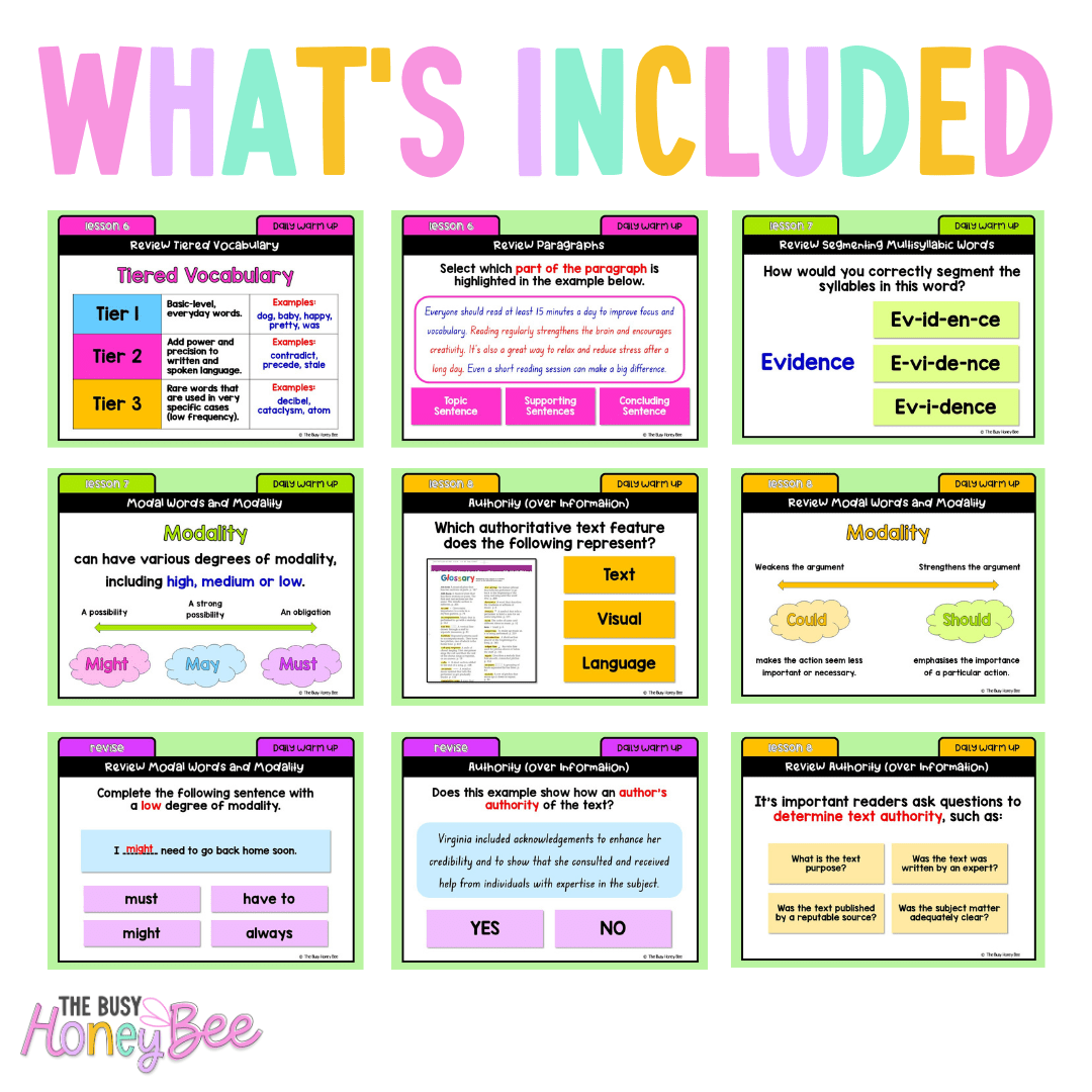 Stage 3 Year A Australian | NSW English Daily Review | Warm-Up Unit 3 Bundle - Warm Up | Revision