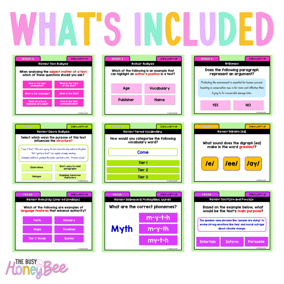 Stage 3 Year A Australian | NSW English Daily Review | Warm-Up Unit 3 Bundle - Warm Up | Revision