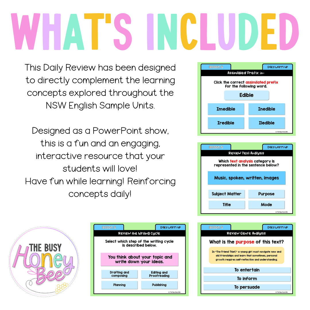 Stage 3 Year A Australian | NSW English Daily Review | Warm-Up Unit 3 Week 2 - Warm Up | Revision