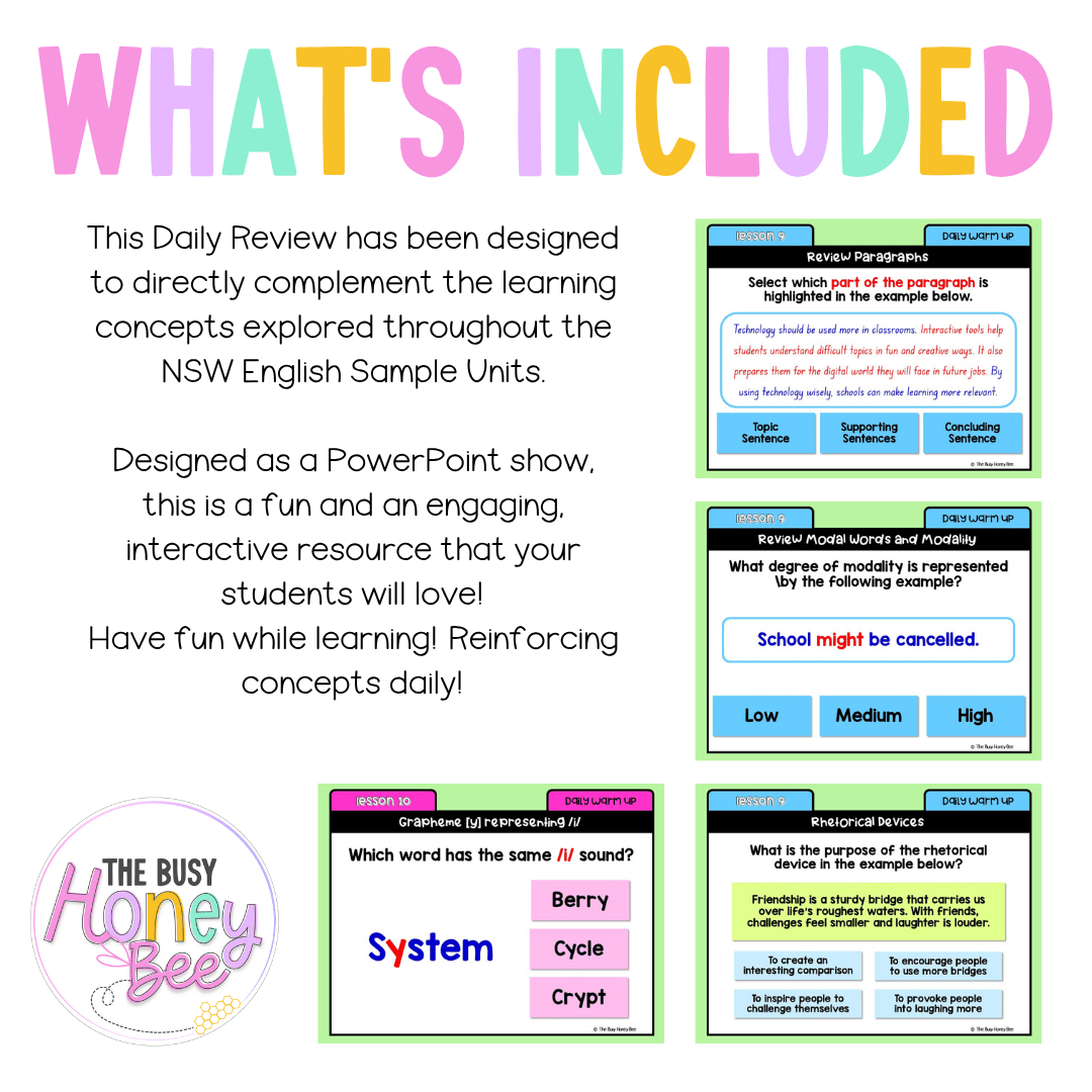Stage 3 Year A Australian | NSW English Daily Review | Warm-Up Unit 3 Week 3 - Warm Up | Revision