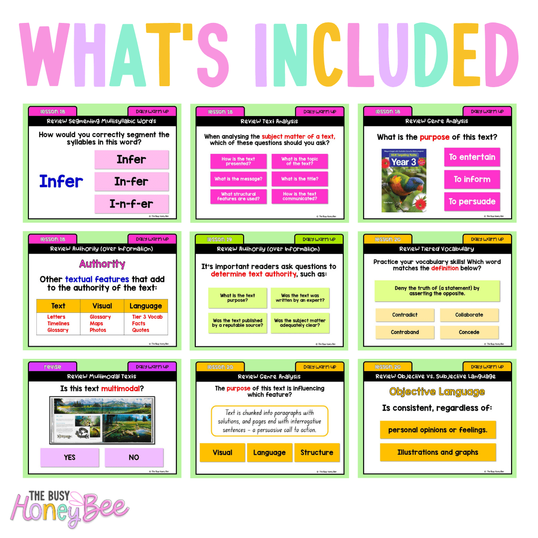 Stage 3 Year A Australian | NSW English Daily Review | Warm-Up Unit 3 Week 5 - Warm Up | Revision