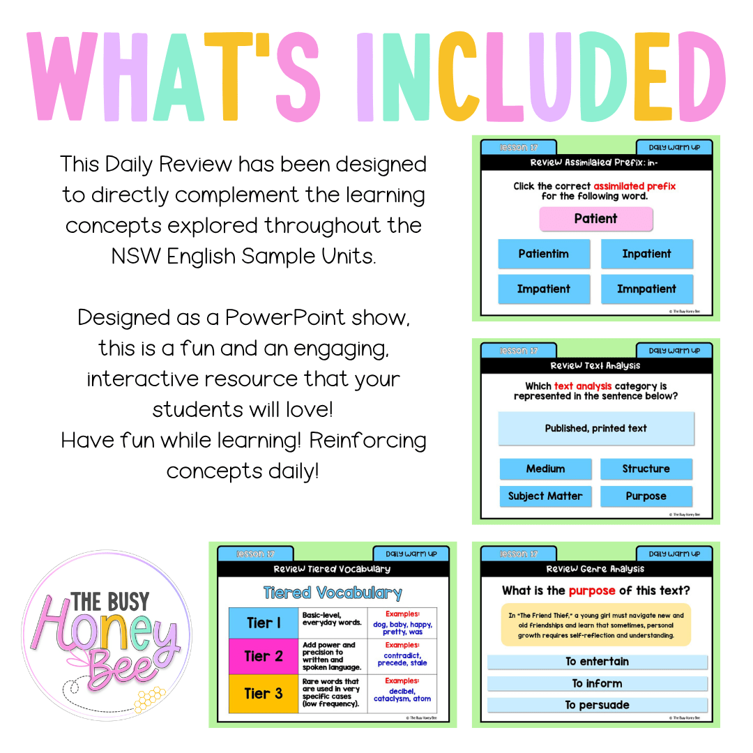 Stage 3 Year A Australian | NSW English Daily Review | Warm-Up Unit 3 Week 5 - Warm Up | Revision