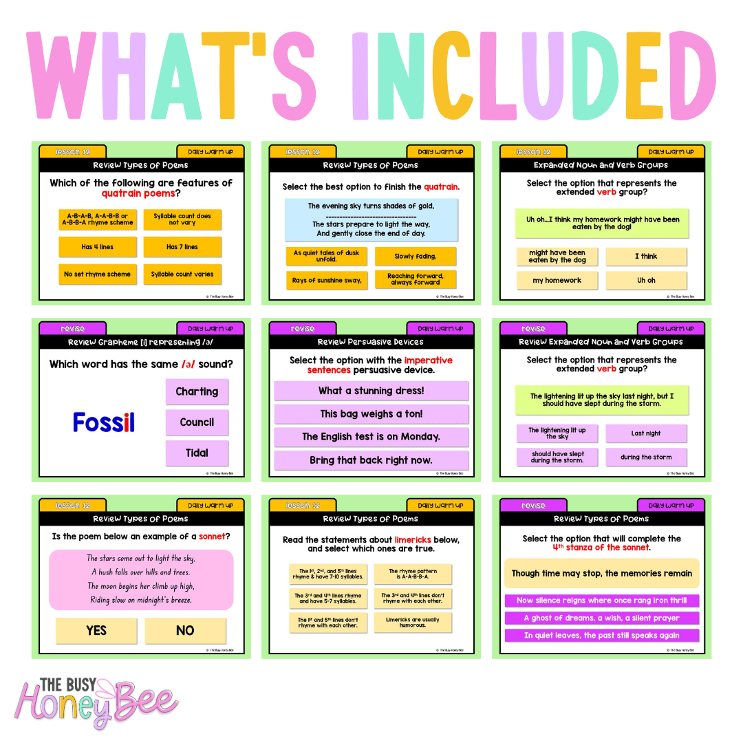 Stage 3 Year A Australian | NSW English Daily Review | Warm-Up Unit 4 Bundle - Warm Up | Revision