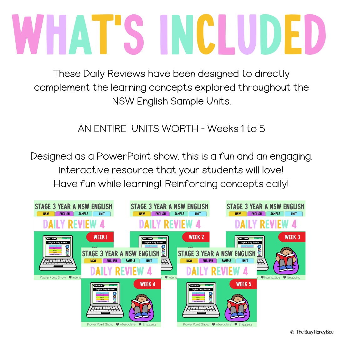 Stage 3 Year A Australian | NSW English Daily Review | Warm-Up Unit 4 Bundle - Warm Up | Revision