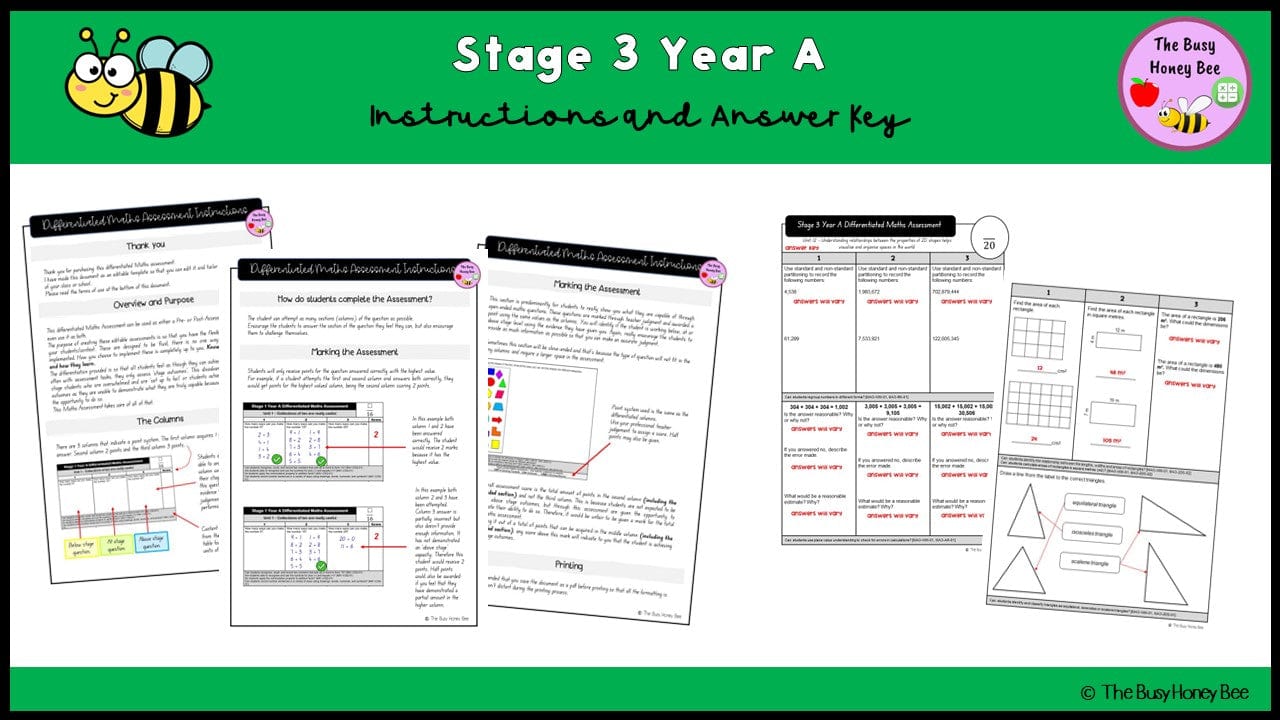 Stage 3 Year A Differentiated Maths Assessment Unit 12 - Assessment