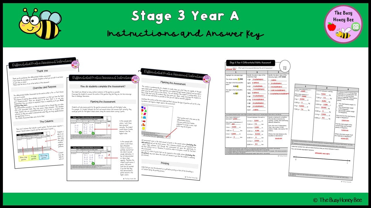 Stage 3 Year A Differentiated Maths Assessment Unit 14 - Assessment