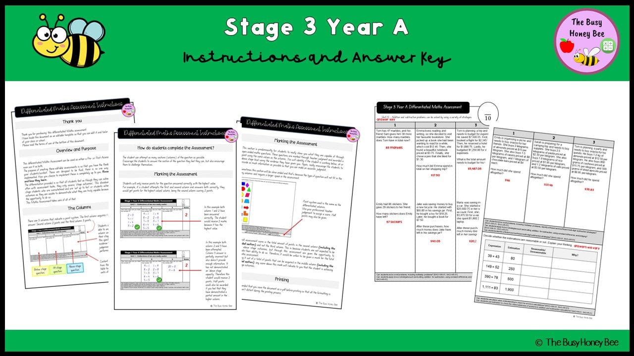 Stage 3 Year A Differentiated Maths Assessment Unit 15 - Assessment