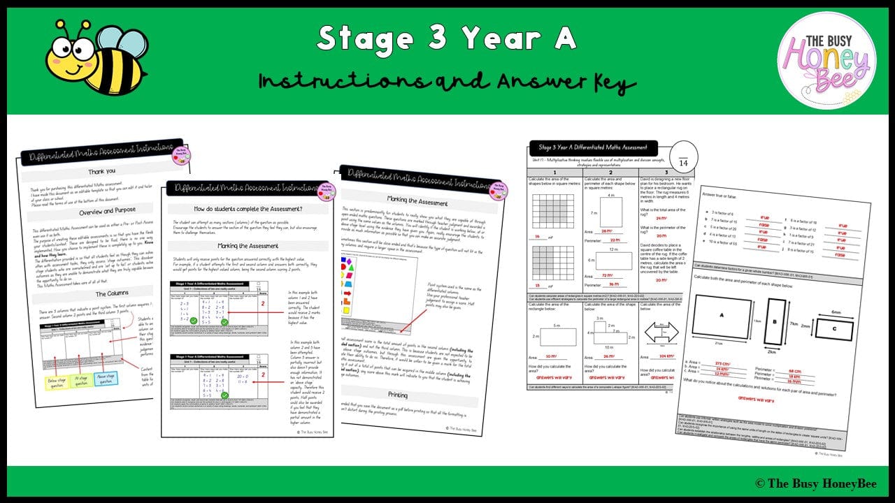 Stage 3 Year A Differentiated Maths Assessment Unit 17 - Assessment