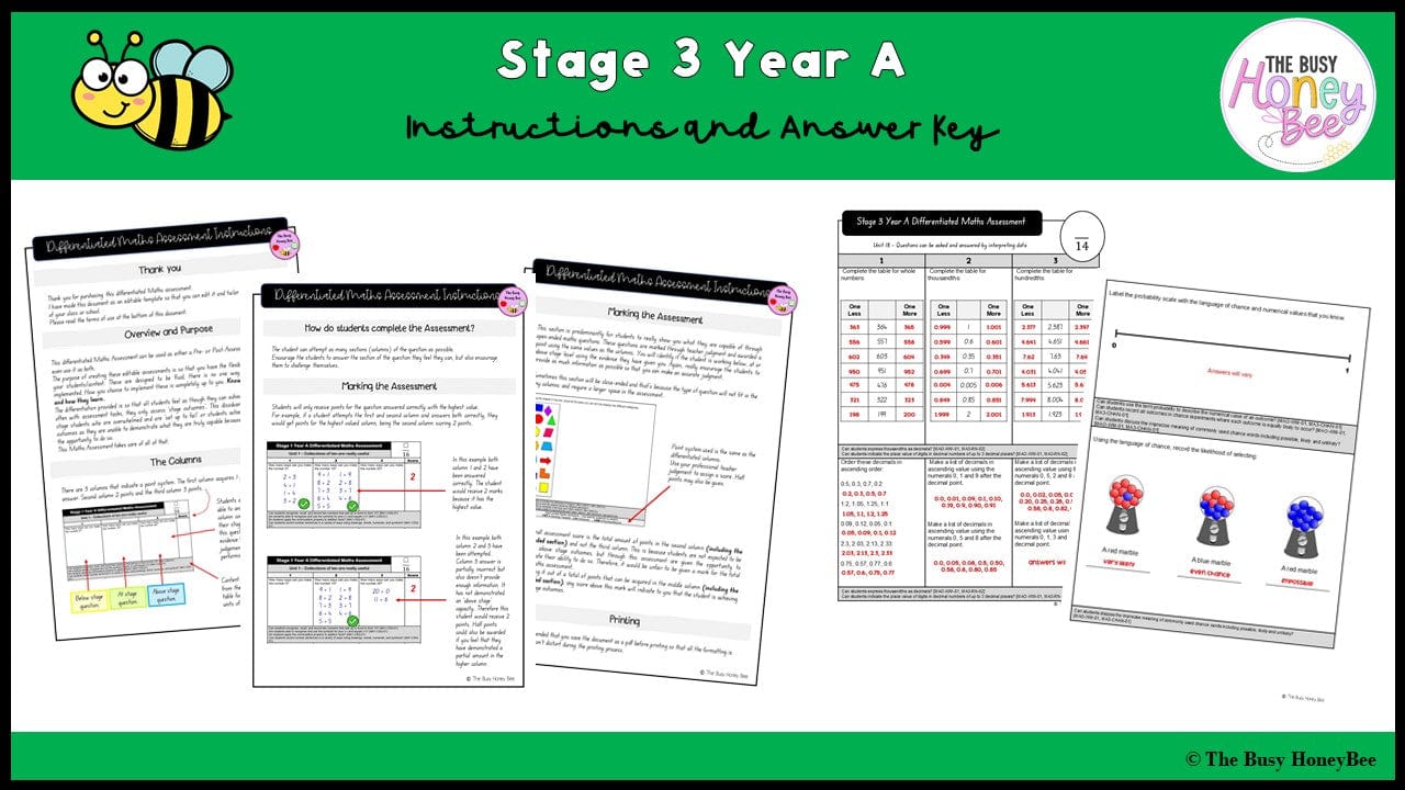Stage 3 Year A Differentiated Maths Assessment Unit 18 - Assessment
