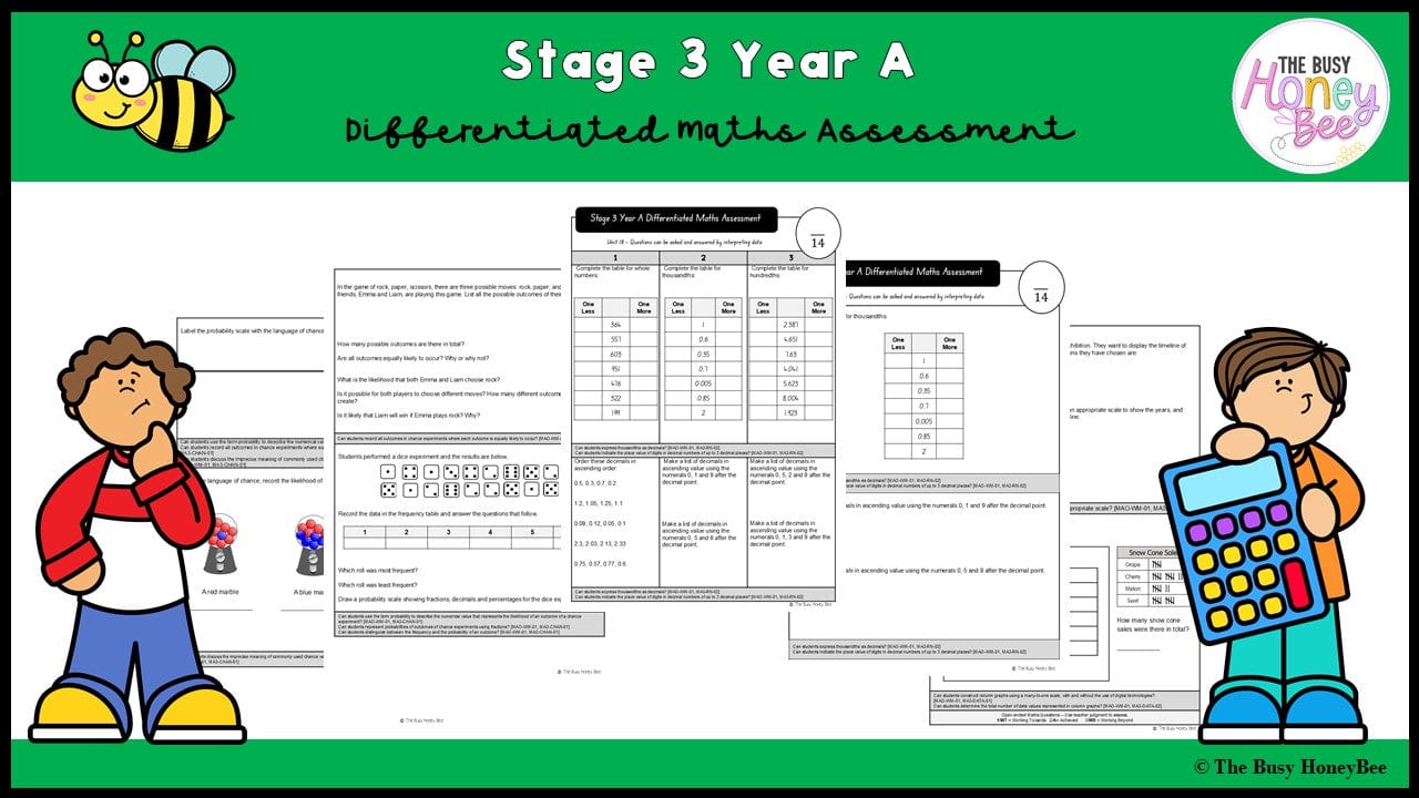 Stage 3 Year A Differentiated Maths Assessment Unit 18 - Assessment