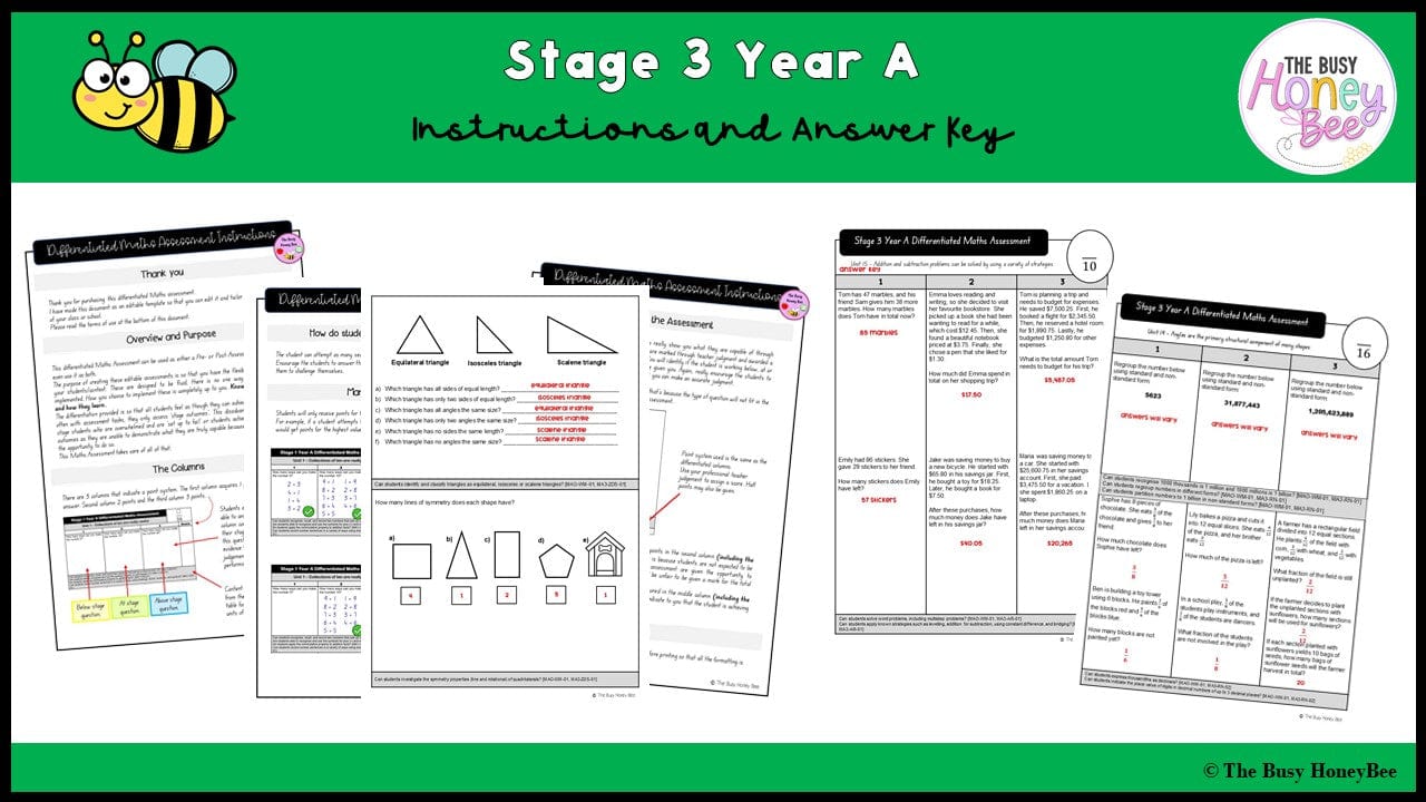 Stage 3 Year A Differentiated Maths Assessment Unit 19 - Assessment