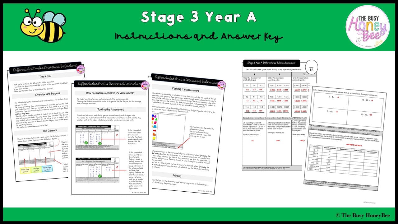 Stage 3 Year A Differentiated Maths Assessment Unit 20 - Assessment