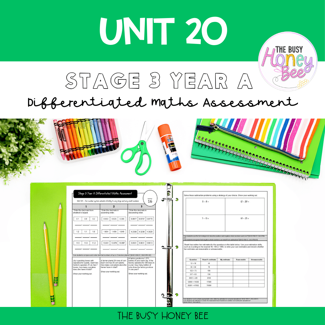 Stage 3 Year A Differentiated Maths Assessment Unit 20 - Assessment