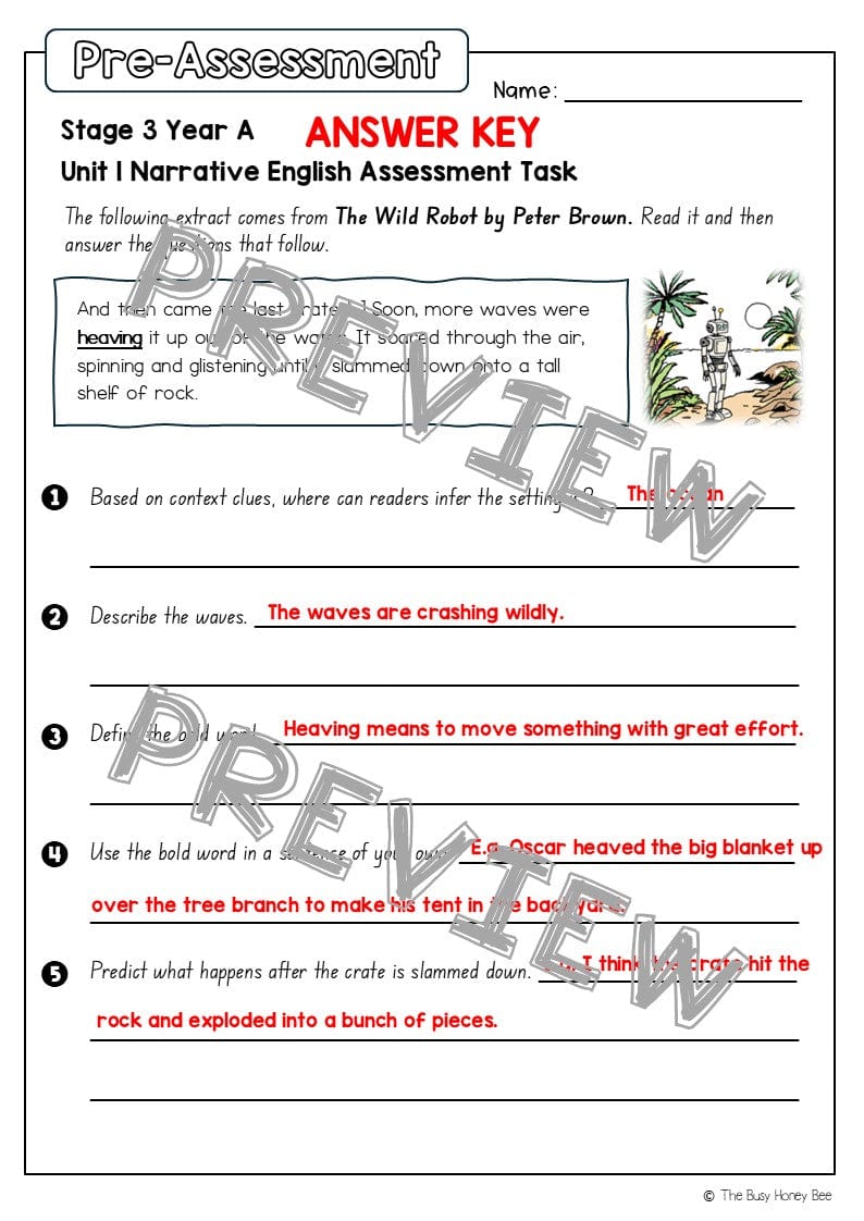 Stage 3 Year A English Pre- and Post-Assessment Unit 1 Narrative - Assessment