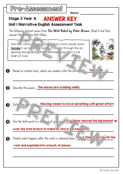 Stage 3 Year A English Pre- and Post-Assessment Unit 1 Narrative - Assessment