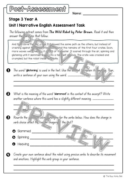 Stage 3 Year A English Pre- and Post-Assessment Unit 1 Narrative - Assessment