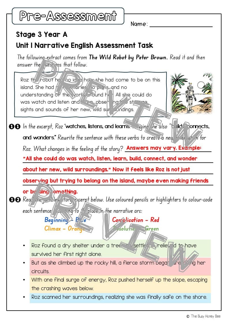 Stage 3 Year A English Pre- and Post-Assessment Unit 1 Narrative - Assessment