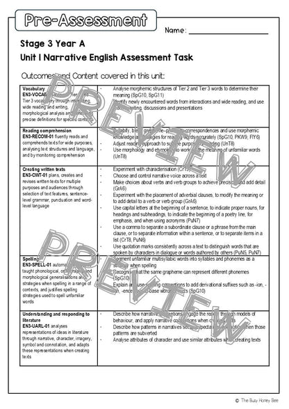 Stage 3 Year A English Pre- and Post-Assessment Unit 1 Narrative - Assessment