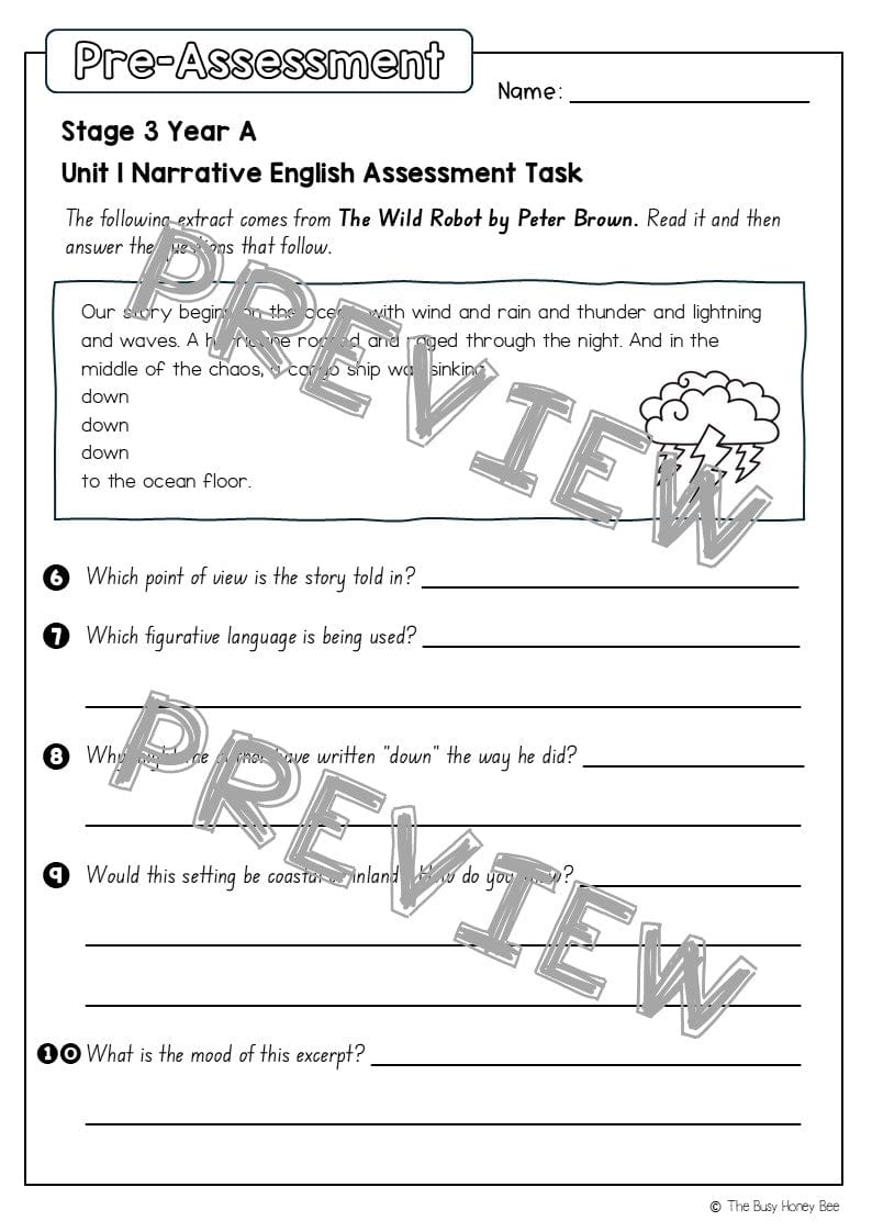 Stage 3 Year A English Pre- and Post-Assessment Unit 1 Narrative - Assessment