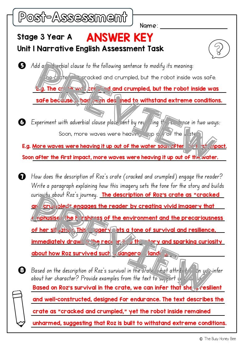 Stage 3 Year A English Pre- and Post-Assessment Unit 1 Narrative - Assessment
