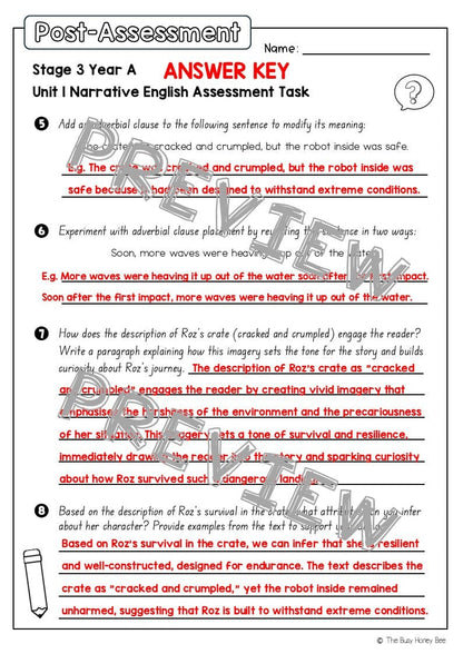 Stage 3 Year A English Pre- and Post-Assessment Unit 1 Narrative - Assessment
