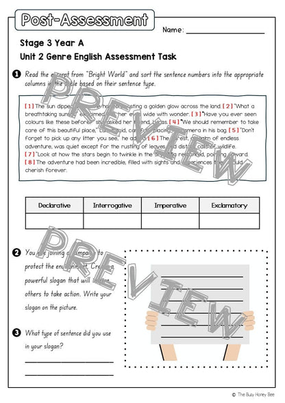 Stage 3 Year A English Pre- and Post-Assessment Unit 2 Genre - Assessment