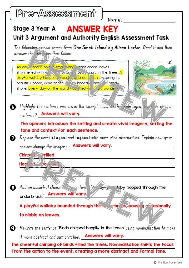 Stage 3 Year A English Pre- and Post-Assessment Unit 3 Argument and Authority - Assessment