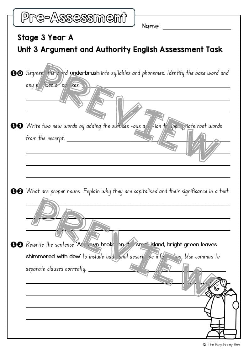 Stage 3 Year A English Pre- and Post-Assessment Unit 3 Argument and Authority - Assessment