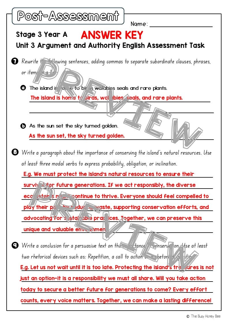 Stage 3 Year A English Pre- and Post-Assessment Unit 3 Argument and Authority - Assessment