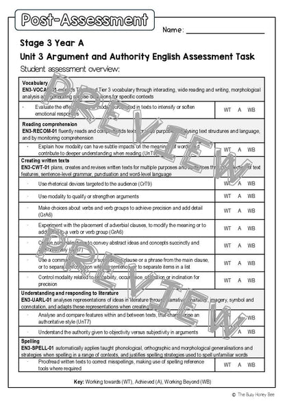 Stage 3 Year A English Pre- and Post-Assessment Unit 3 Argument and Authority - Assessment