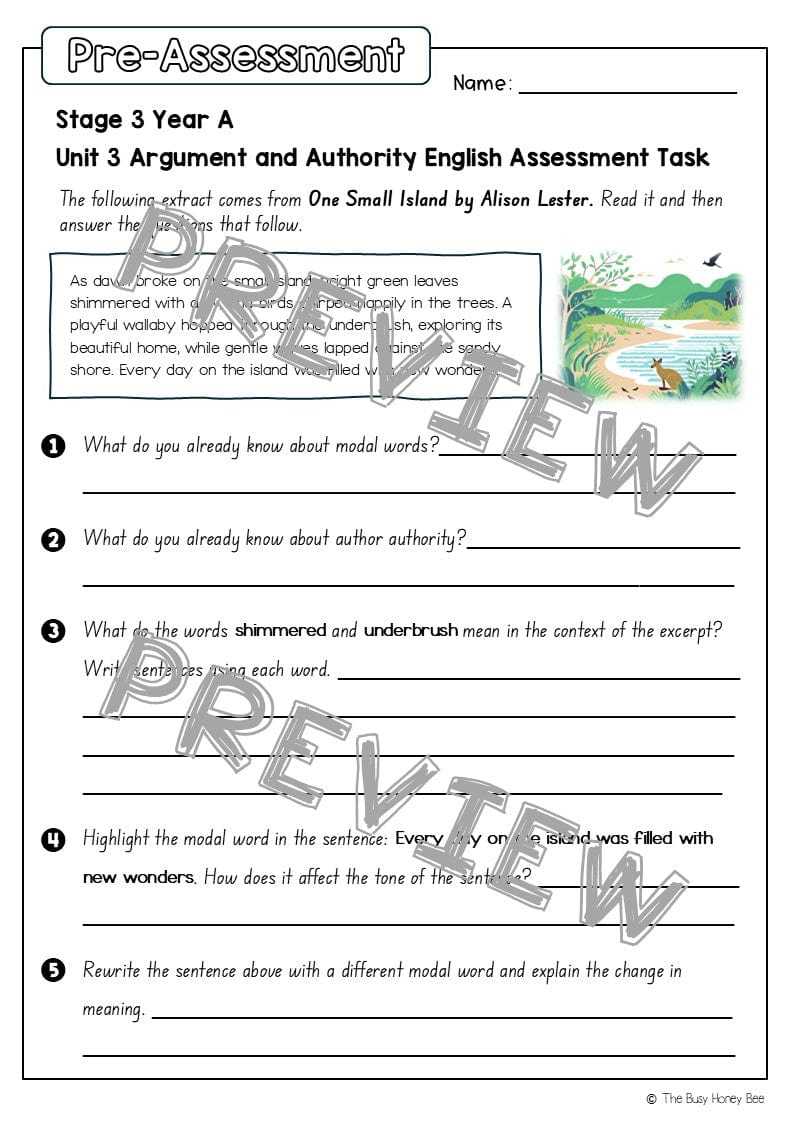 Stage 3 Year A English Pre- and Post-Assessment Unit 3 Argument and Authority - Assessment