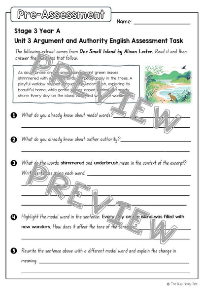 Stage 3 Year A English Pre- and Post-Assessment Unit 3 Argument and Authority - Assessment