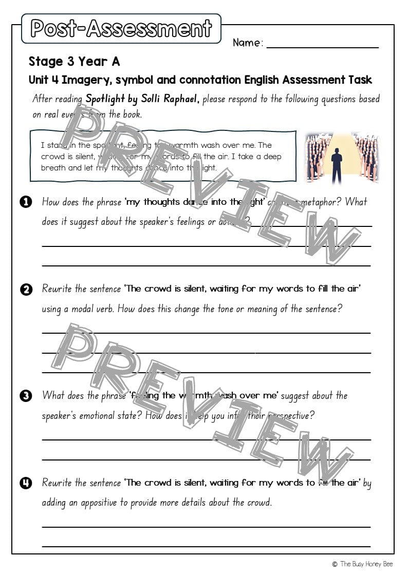 Stage 3 Year A English Pre- and Post-Assessment Unit 4 Imagery, symbol and connotation - Assessment