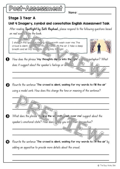 Stage 3 Year A English Pre- and Post-Assessment Unit 4 Imagery, symbol and connotation - Assessment