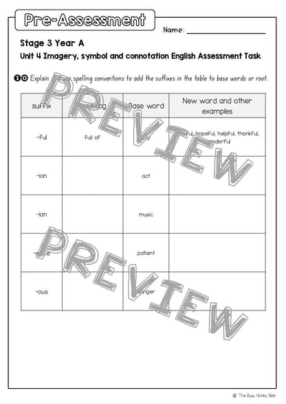 Stage 3 Year A English Pre- and Post-Assessment Unit 4 Imagery, symbol and connotation - Assessment