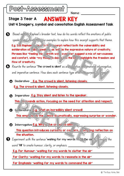 Stage 3 Year A English Pre- and Post-Assessment Unit 4 Imagery, symbol and connotation - Assessment