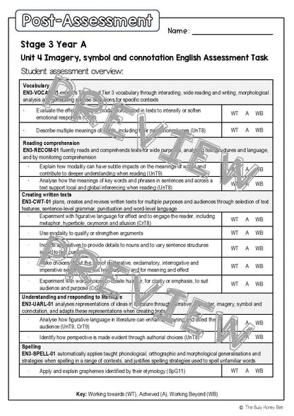 Stage 3 Year A English Pre- and Post-Assessment Unit 4 Imagery, symbol and connotation - Assessment