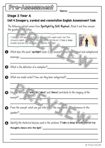 Stage 3 Year A English Pre- and Post-Assessment Unit 4 Imagery, symbol and connotation - Assessment
