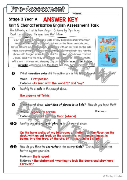 Stage 3 Year A English Pre- and Post-Assessment Unit 5 Characterisation -
