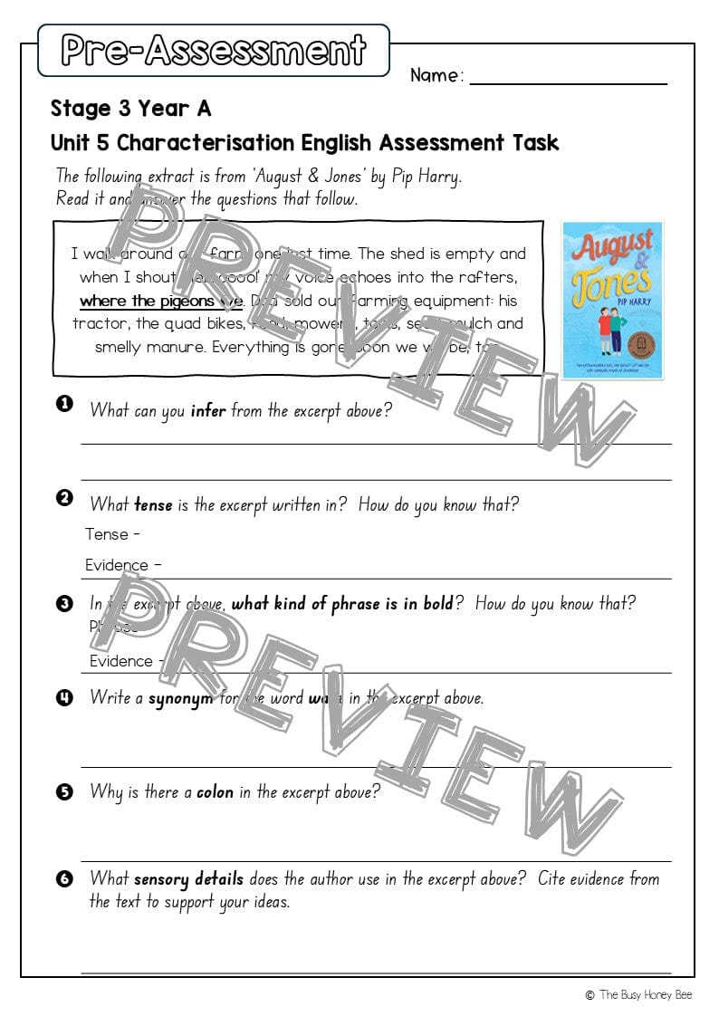 Stage 3 Year A English Pre- and Post-Assessment Unit 5 Characterisation -