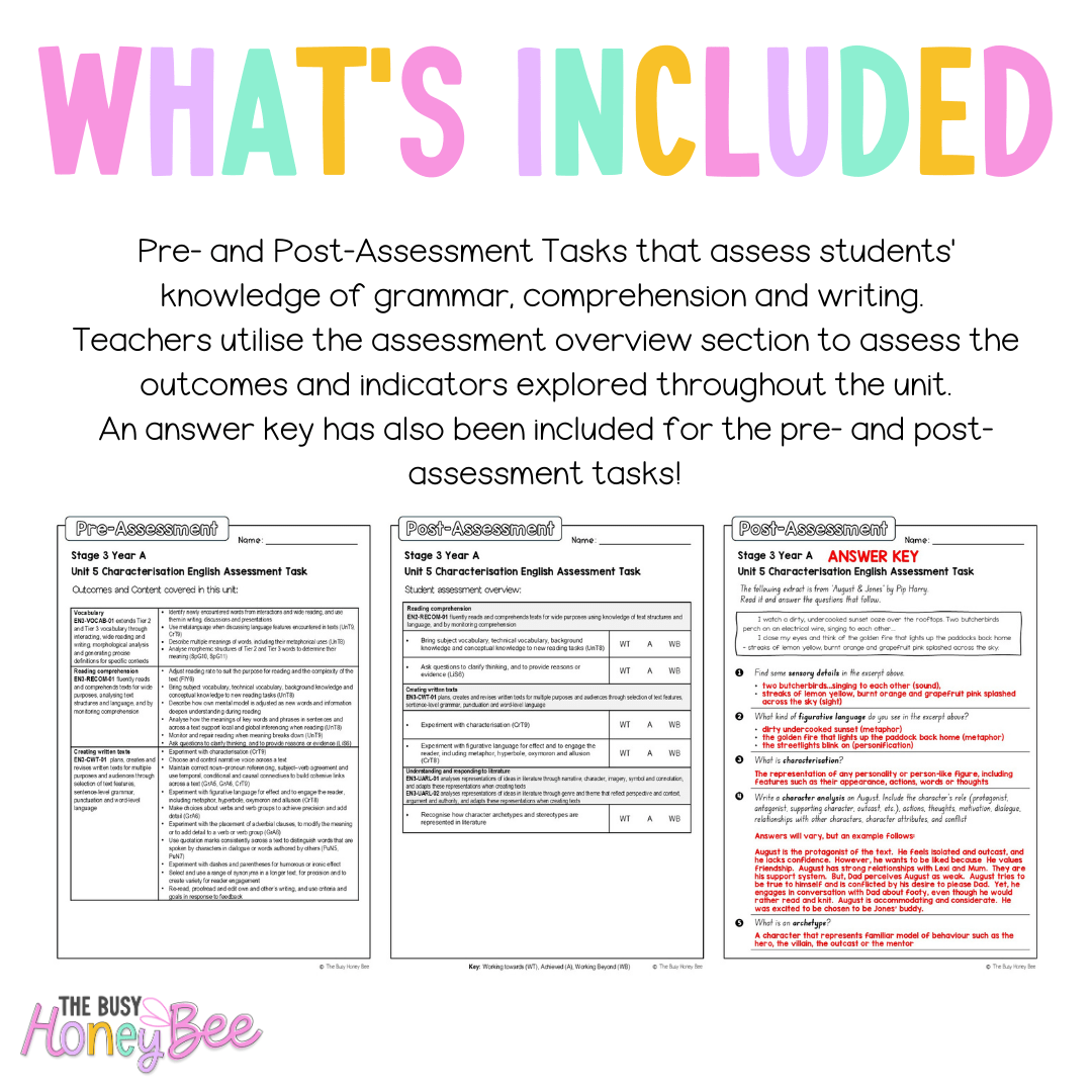 Stage 3 Year A English Pre- and Post-Assessment Unit 5 Characterisation -