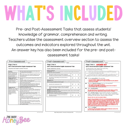 Stage 3 Year A English Pre- and Post-Assessment Unit 5 Characterisation -