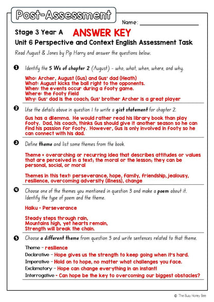Stage 3 Year A English Pre- and Post-Assessment Unit 6 Perspective and context -