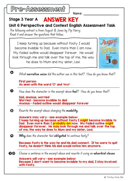 Stage 3 Year A English Pre- and Post-Assessment Unit 6 Perspective and context -