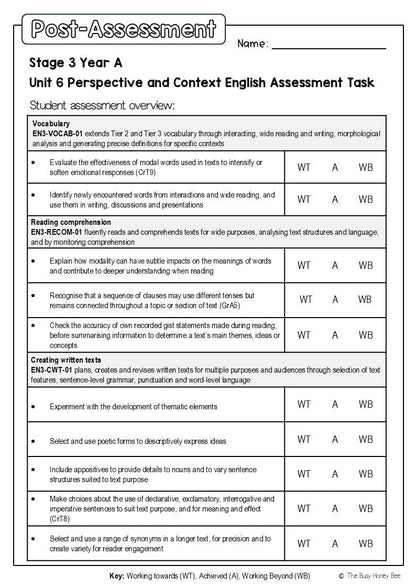 Stage 3 Year A English Pre- and Post-Assessment Unit 6 Perspective and context -