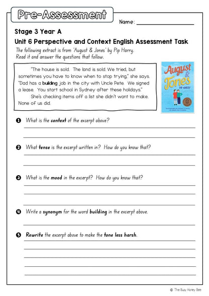 Stage 3 Year A English Pre- and Post-Assessment Unit 6 Perspective and context -