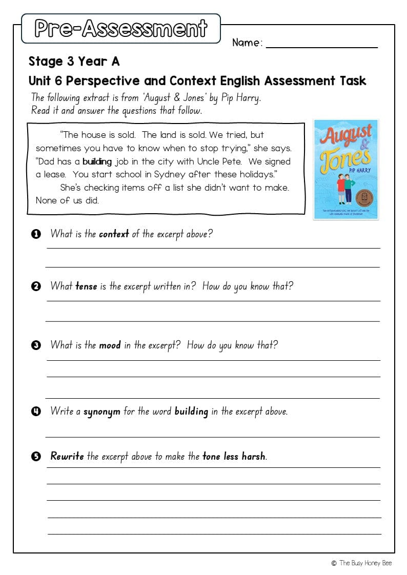 Stage 3 Year A English Pre- and Post-Assessment Unit 6 Perspective and context -
