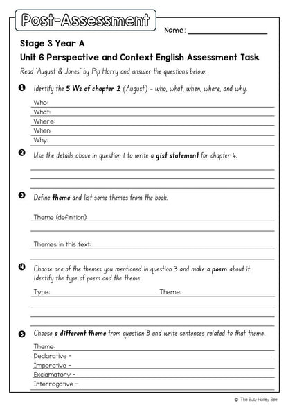 Stage 3 Year A English Pre- and Post-Assessment Unit 6 Perspective and context -